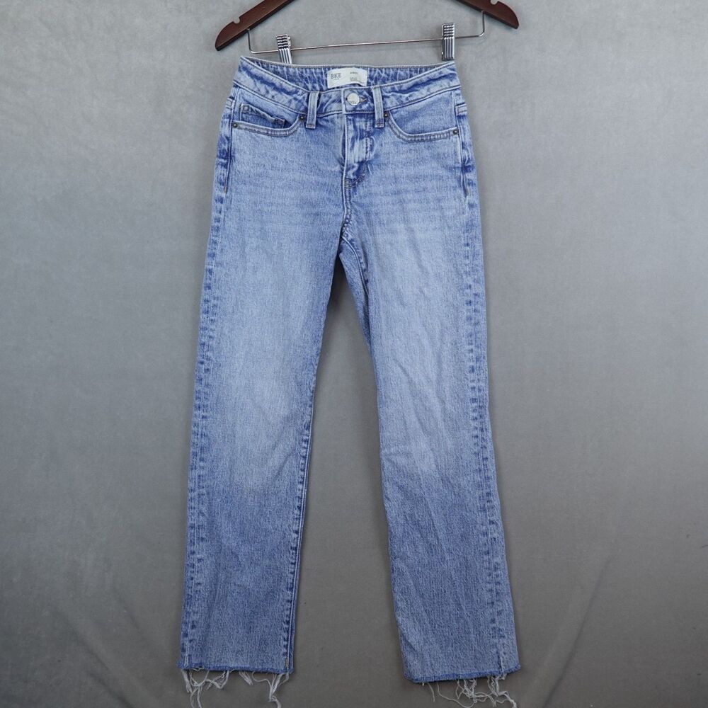 BKE Andi Jeans Womens 24x28 Blue Distressed Slim Fit Mid Rise Cropped Fray Hem
